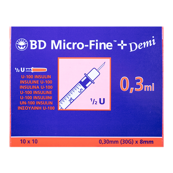 BD MICROFINE+ SERINGUE INSULINE 0,3 ML 30G 8 MM (100) : Seringue